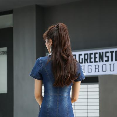 ĐẦM JEAN KIỂU CHỮ A THÊU HOA KHÓA KÉO TRƯỚC NGỰC - NJ253